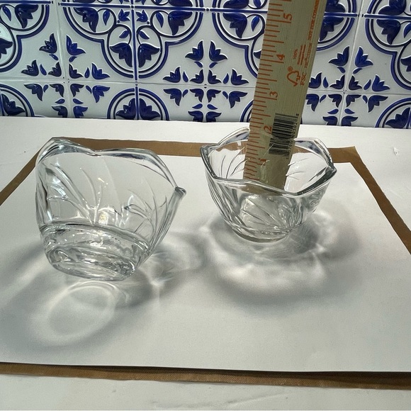 Vintage candleholders lot clear glass floral pattern & frosted crackle globe set - Picture 7 of 16